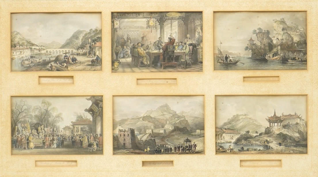 After Thomas Allom (1804-1872), Views of China to include ‘Imperial Palace at Tseaou-Shan’ and ‘The Great Wall of China’, set of six coloured engravings, each 11 x 18cm